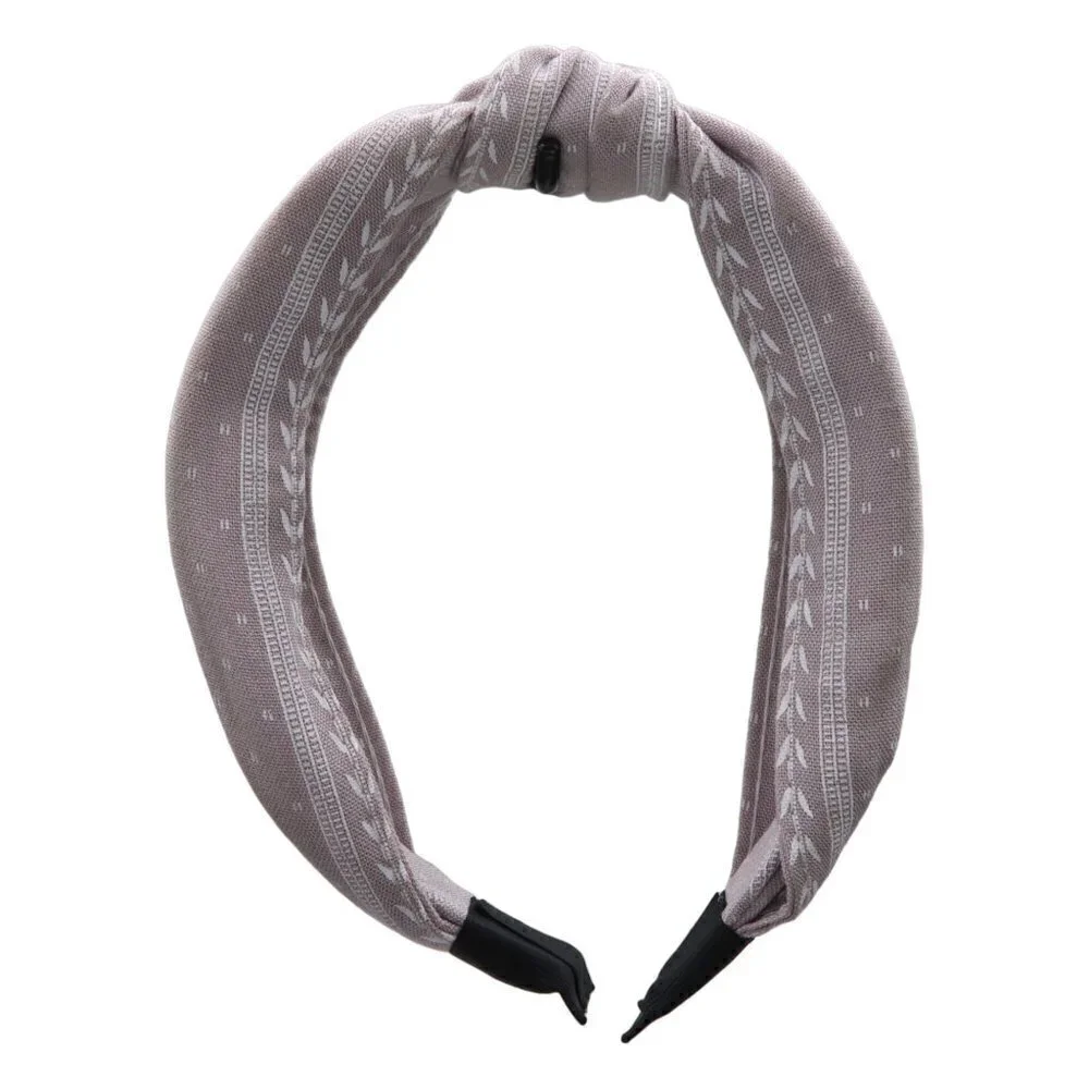 Grey Leaf Pattern Knotted Headband - Picture 3 of 6